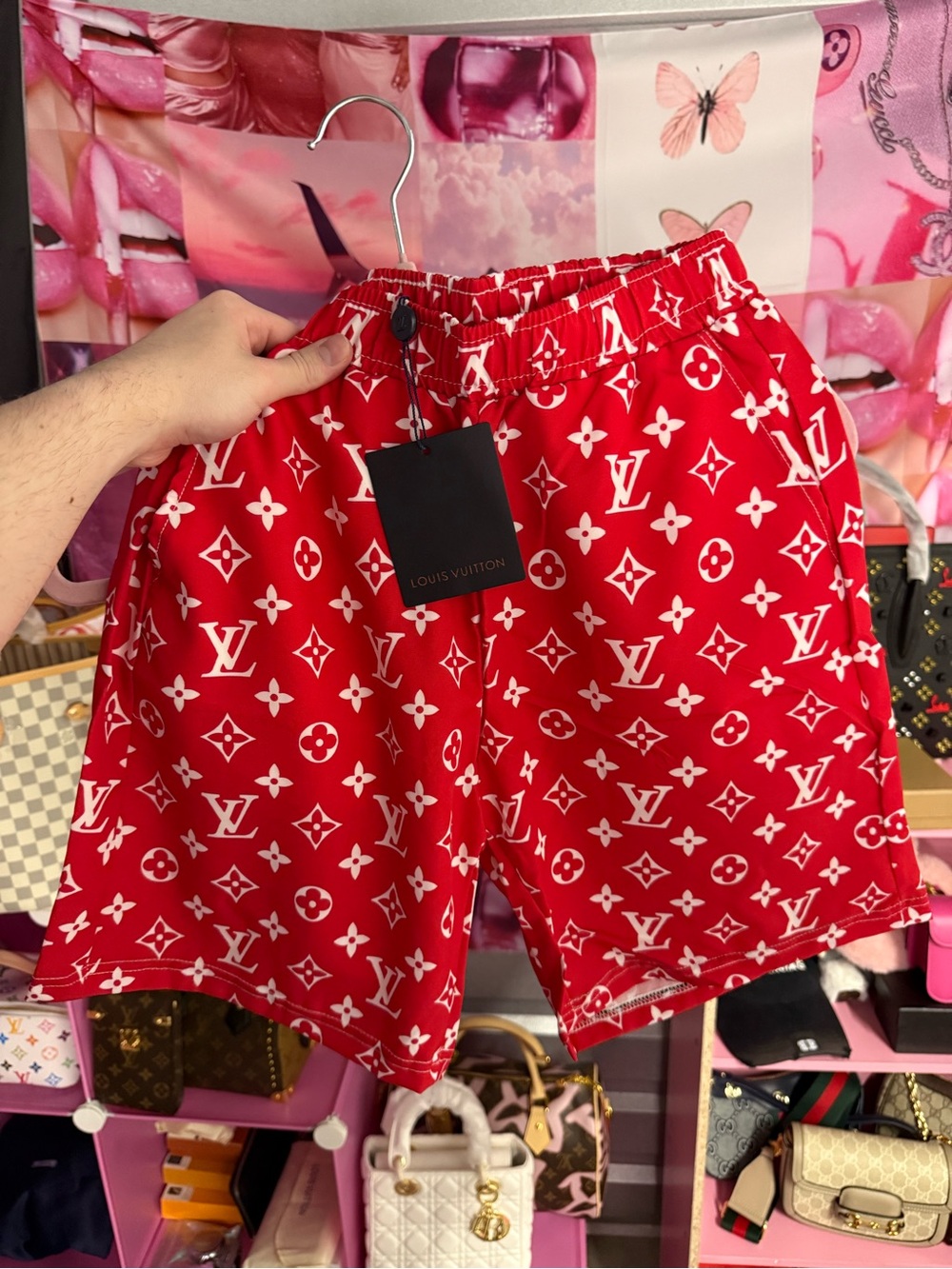 Louis Vuitton Red and White Monogram Swim Shorts